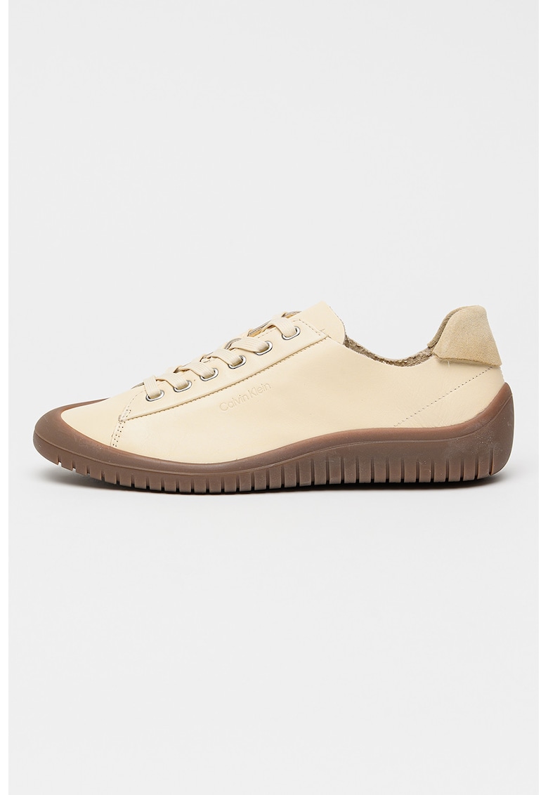 Pantofi sport din piele cu sireturi - Bej/Maro pamantiu
