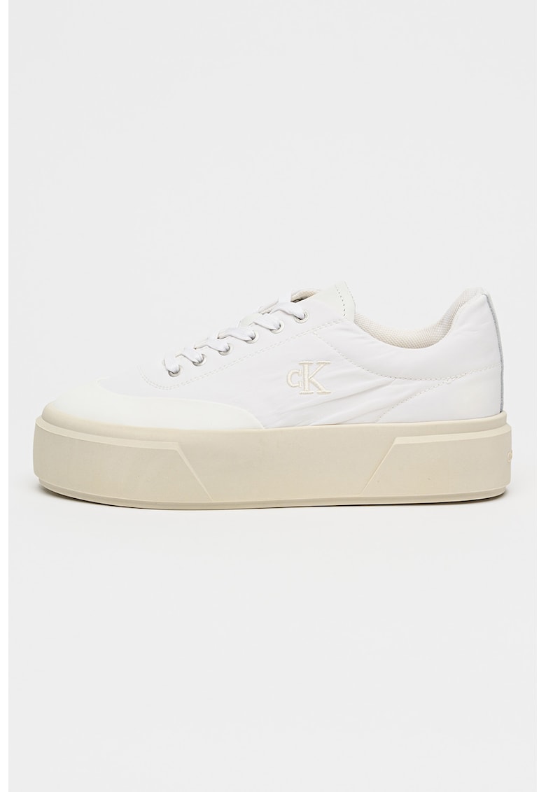 Pantofi sport flatform cu detaliu cu monograma brodata - Alb optic