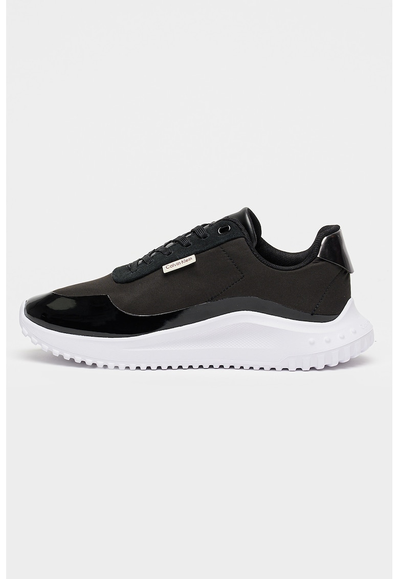 Pantofi sport cu segmente lacuite - Negru stins/Gri antracit