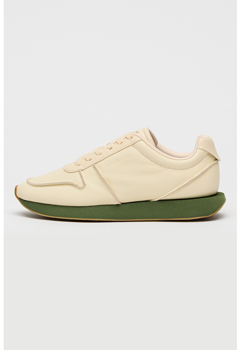 Pantofi sport de piele cu varf rotund - Maro camel
