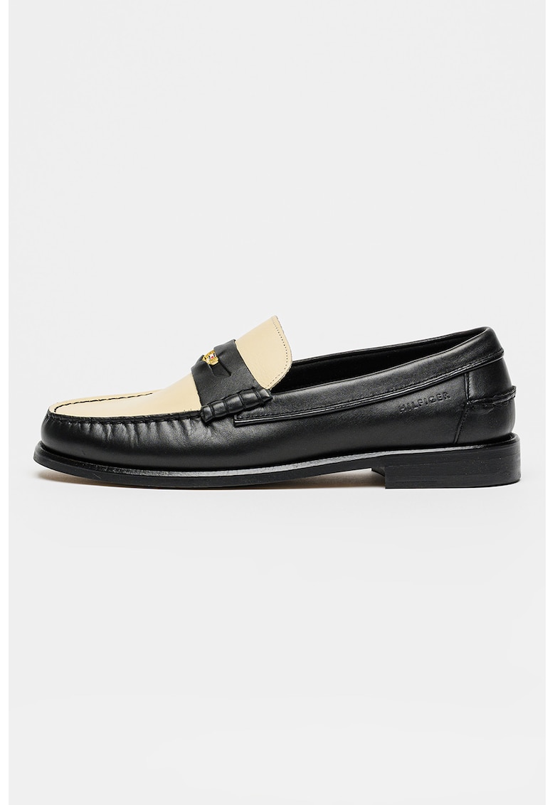 Pantofi loafer din piele cu detaliu logo - Negru/Crem