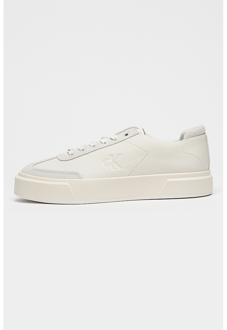 Pantofi sport low-cut de piele cu talpa cupsoe - pentru bashet - Alb optic/Alb murdar