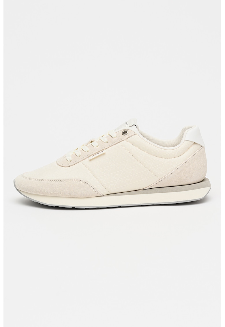 Pantofi sport din material textil cu insertii din piele intoarsa Retro Runner Ripstop - Crem