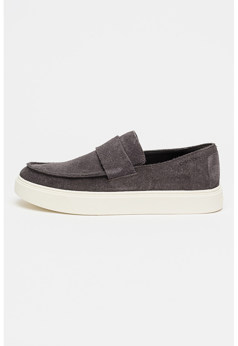 Pantofi loafer din piele intoarsa cu logo discret - Gri inchis