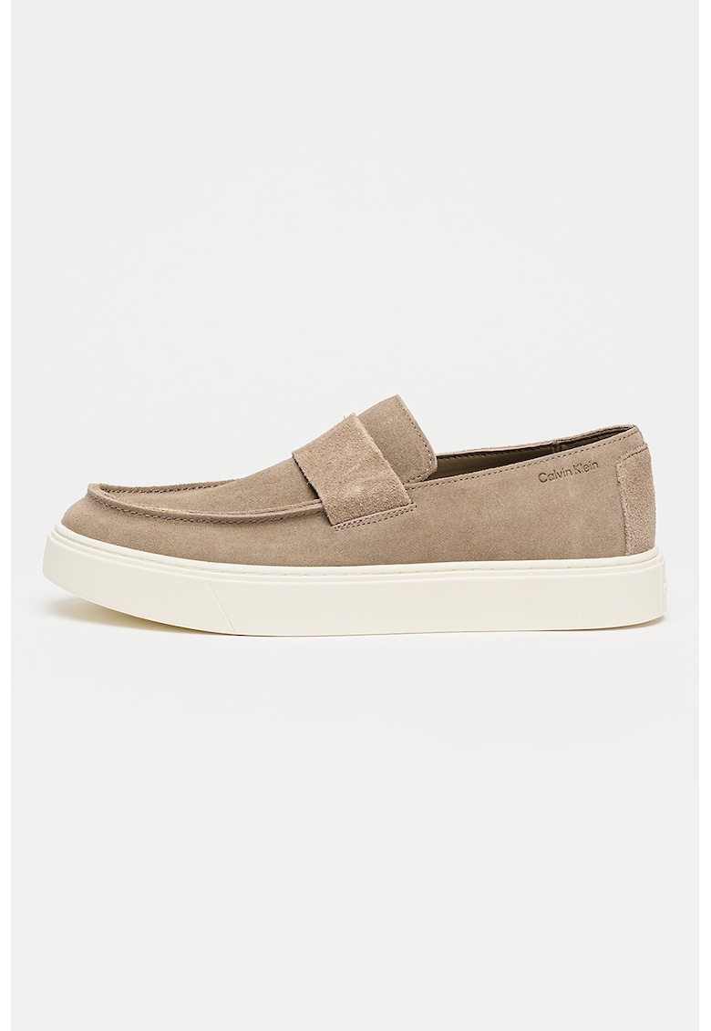Pantofi loafer din piele intoarsa cu logo discret - Maro taupe deschis