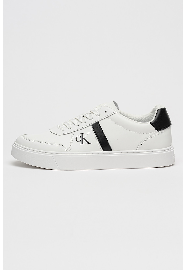 Pantofi sport din piele cu imprimeu logo lateral - Alb