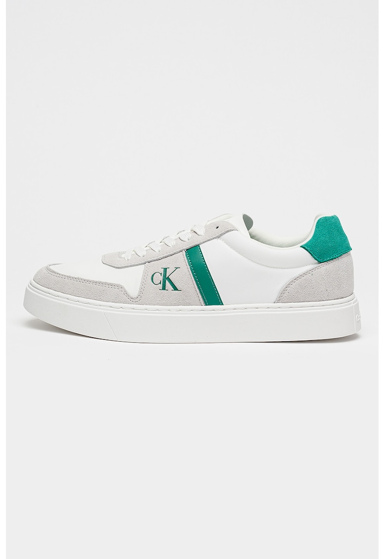 Pantofi sport low-cut cu garnituri de piele intoarsa - Gri deschis/Alb optic/Verde aquamarin