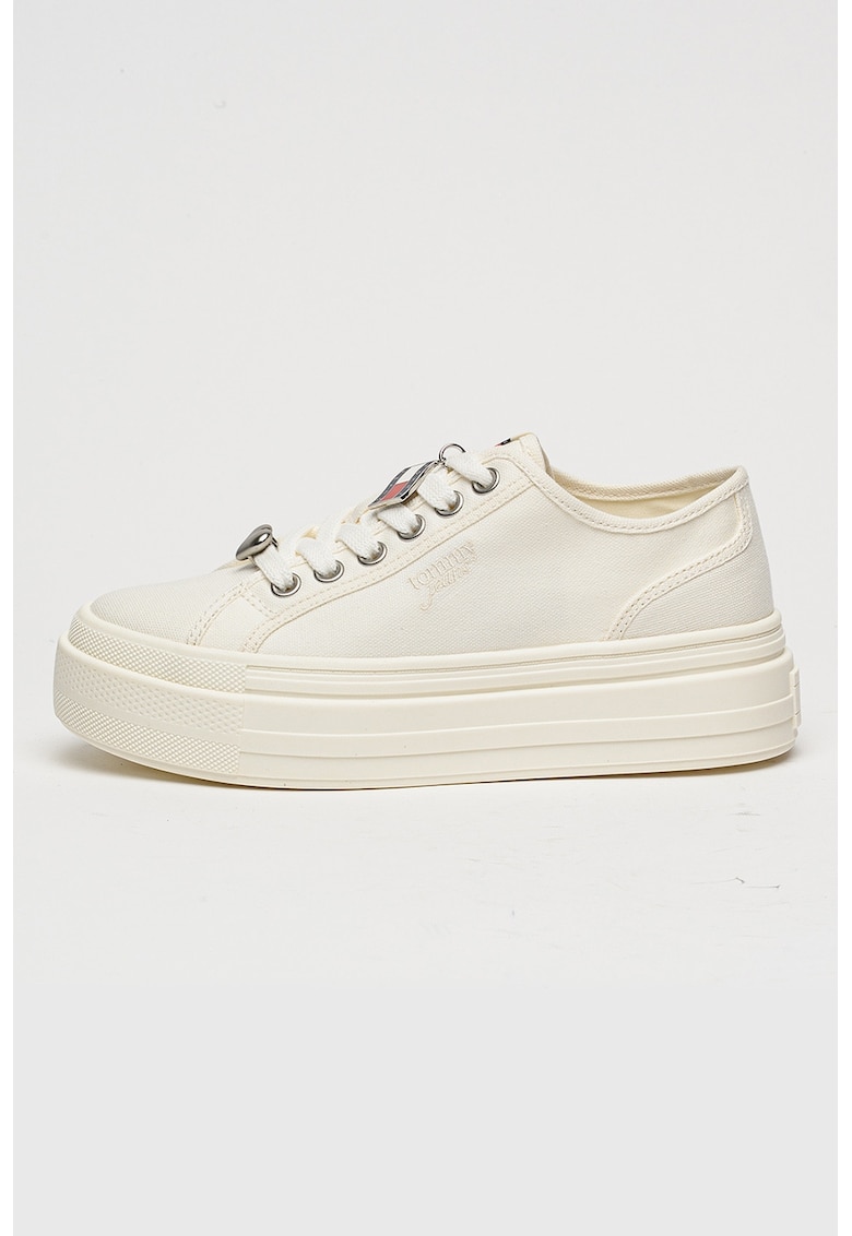 Pantofi sport flatform de piele cu talisman - Alb murdar