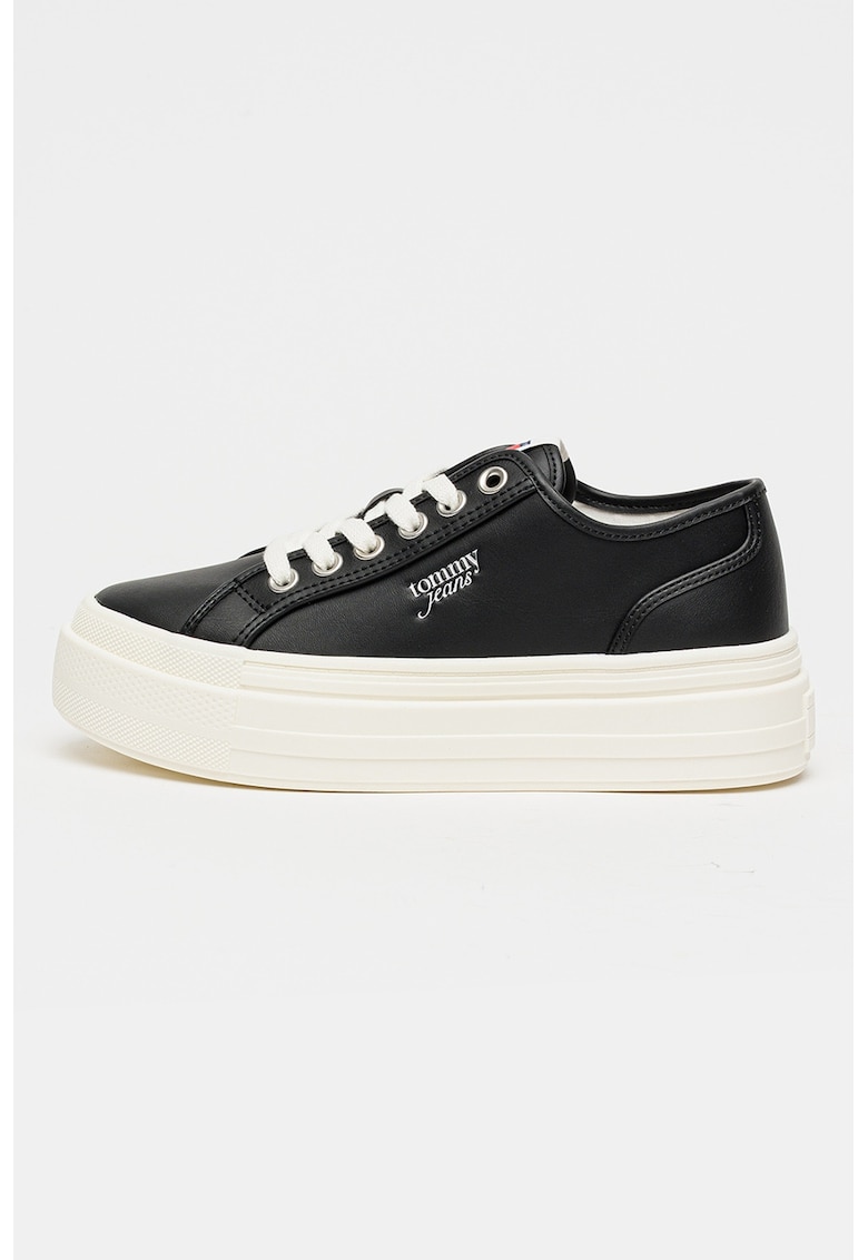 Pantofi sport flatform de piele - Alb/Negru