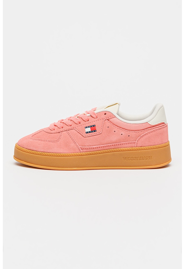 Pantofi sport din piele intoarsa cu talpa flatform - Roz aprins