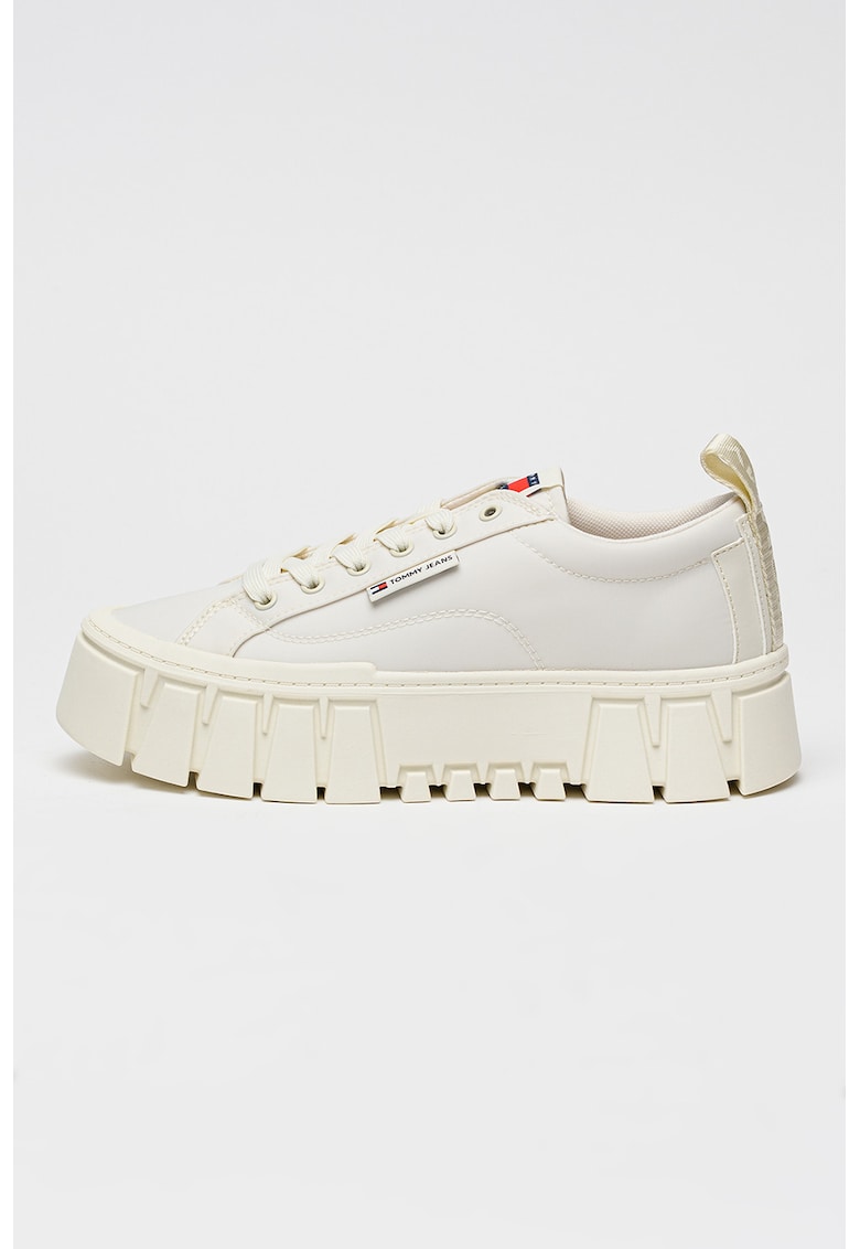 Pantofi sport din material textil cu talpa flatform - Alb fildes