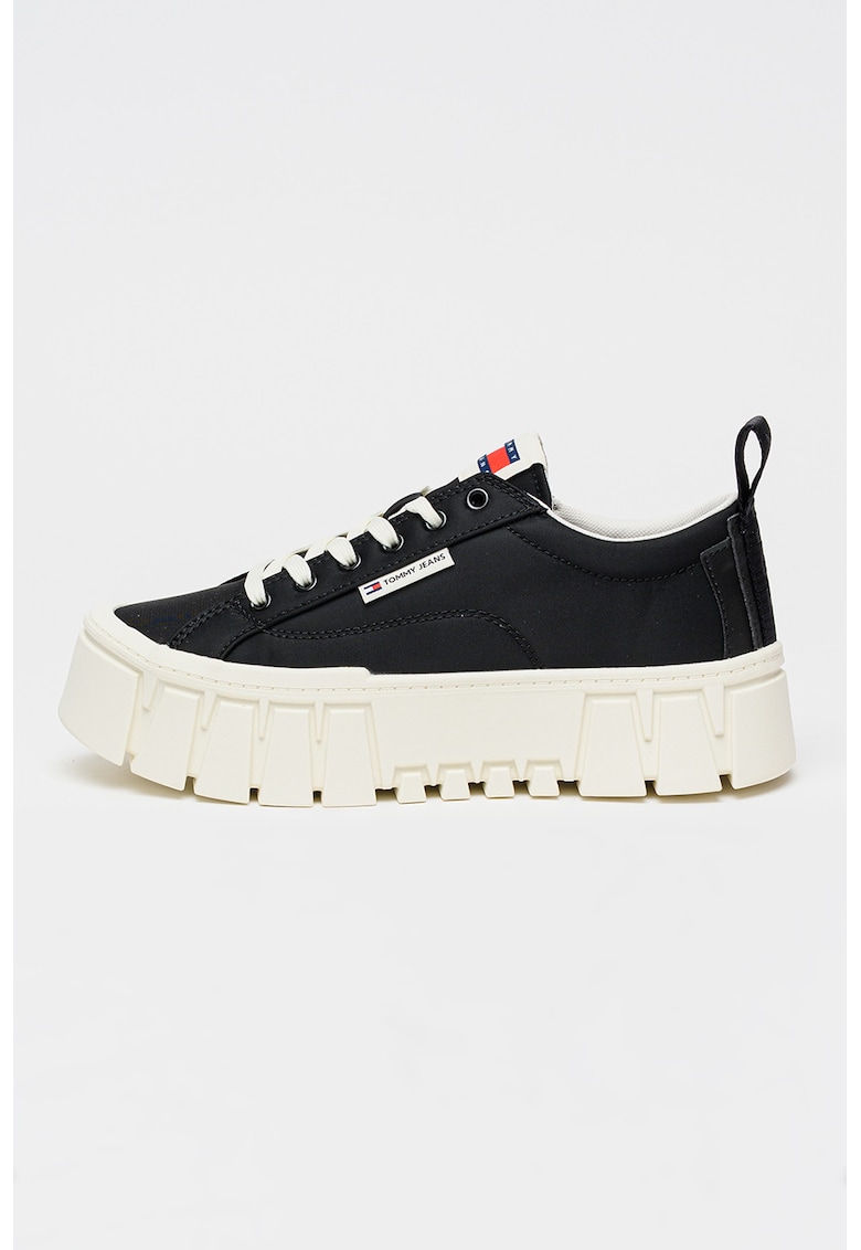 Pantofi sport din material textil cu talpa flatform - Negru