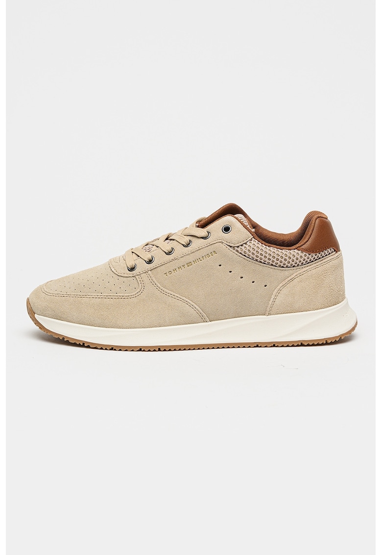 Pantofi sport din piele intoarsa cu detalii perforate Newport - Maro taupe deschis