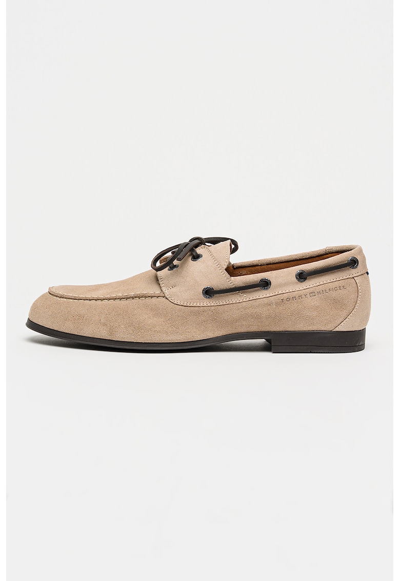 Pantofi boat din piele intoarsa - Maro taupe deschis
