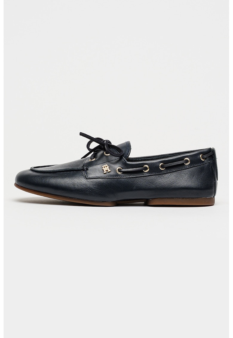 Pantofi boat de piele Sleek - Negru antracit