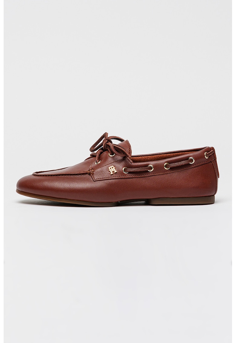 Pantofi boat de piele Sleek - Maro cognac