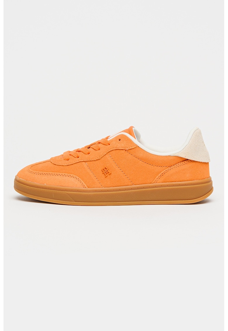 Pantofi sport din piele intoarsa cu monograma Heritage - Portocaliu mandarina/Alb murdar