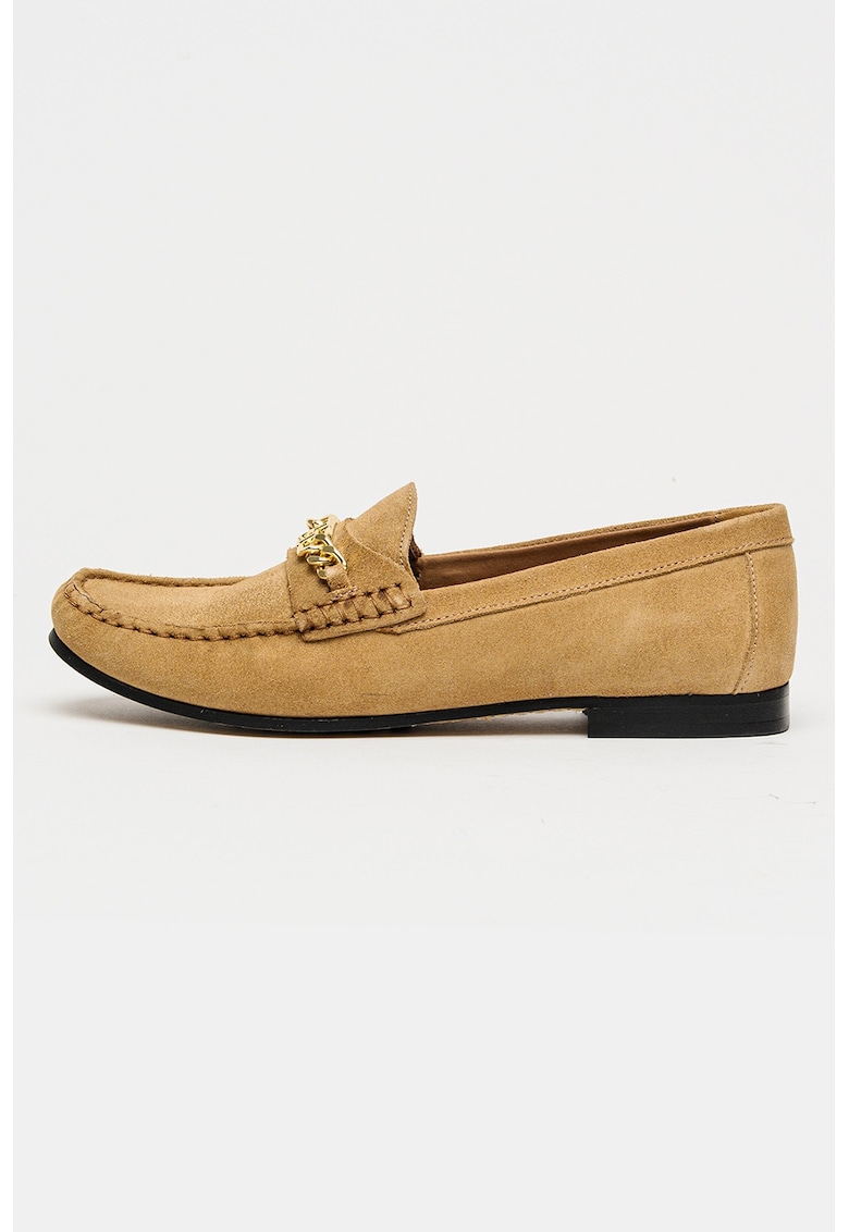 Pantofi loafer din piele intoarsa cu varf rotund - Caramel
