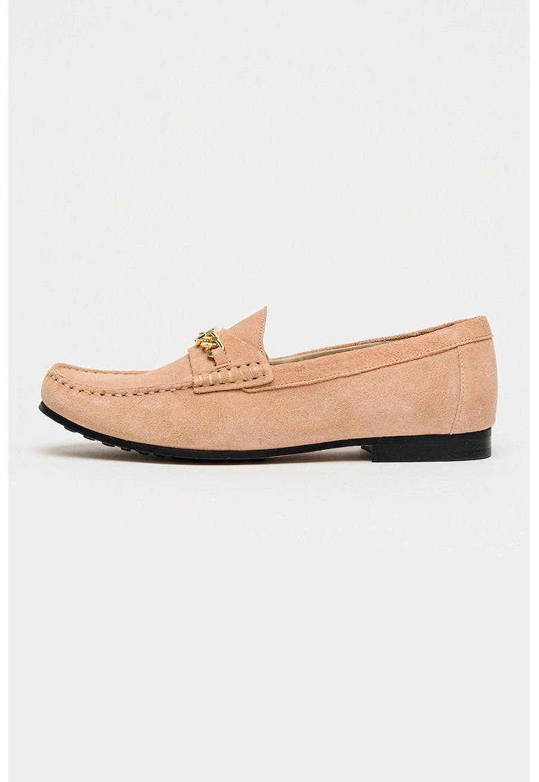 Pantofi loafer din piele intoarsa cu varf rotund - Auriu/Portocaliu pal