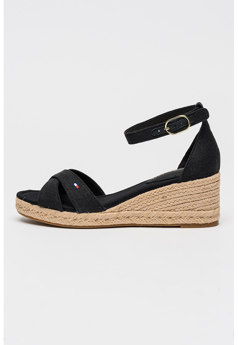 Sandale cu talpa wedge din iuta - Negru