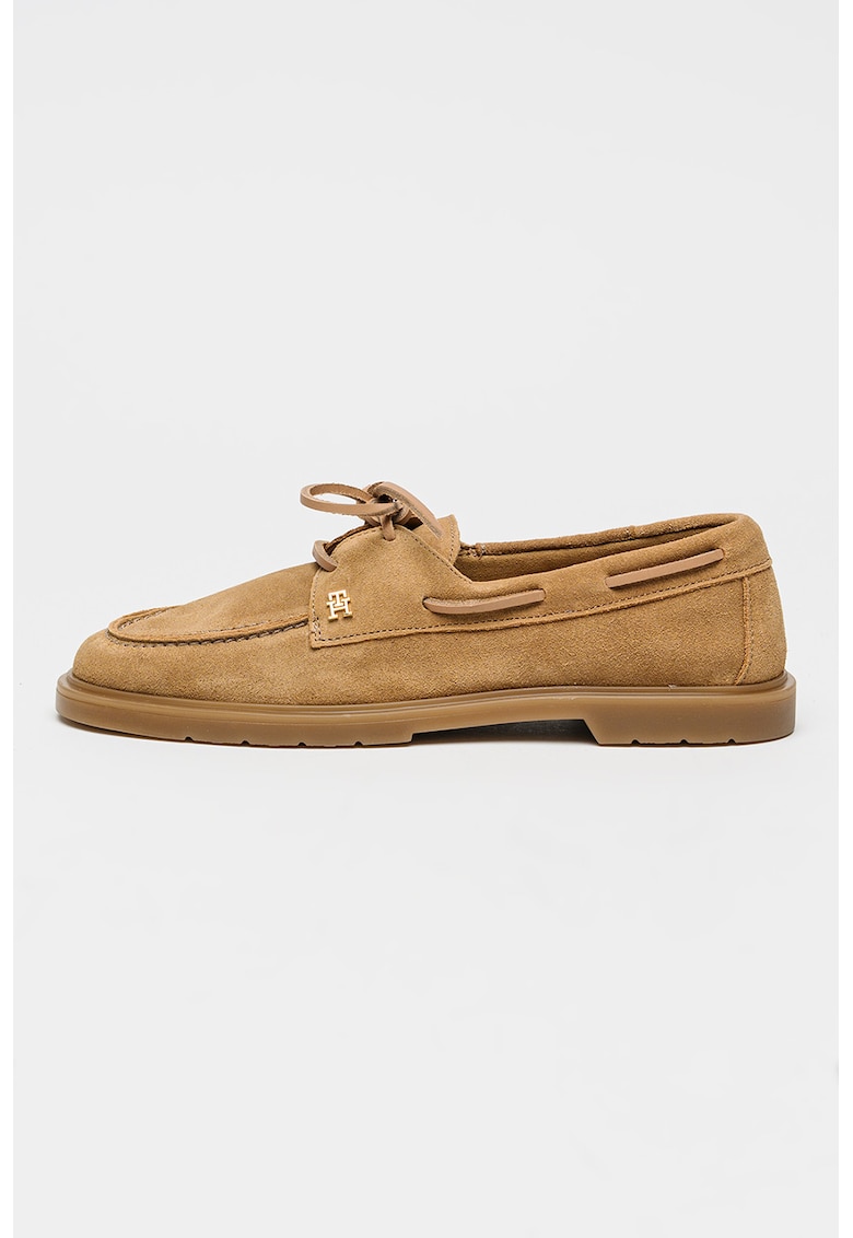 Pantofi boat usori din piele intoarsa - Maro deschis