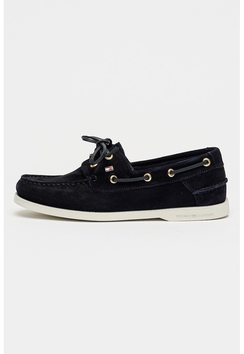 Pantofi boat din piele intoarsa cu varf rotund - Negru