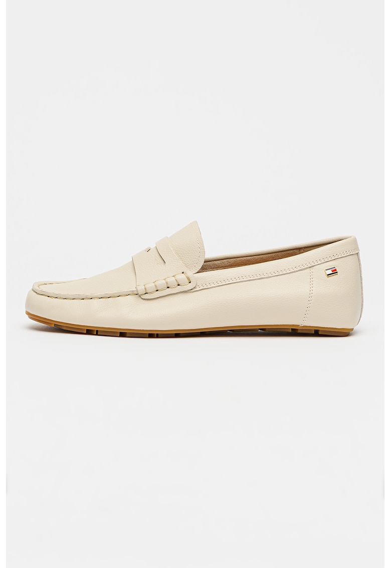 Pantofi loafer din piele cu detaliu cu steag - Bej inchis