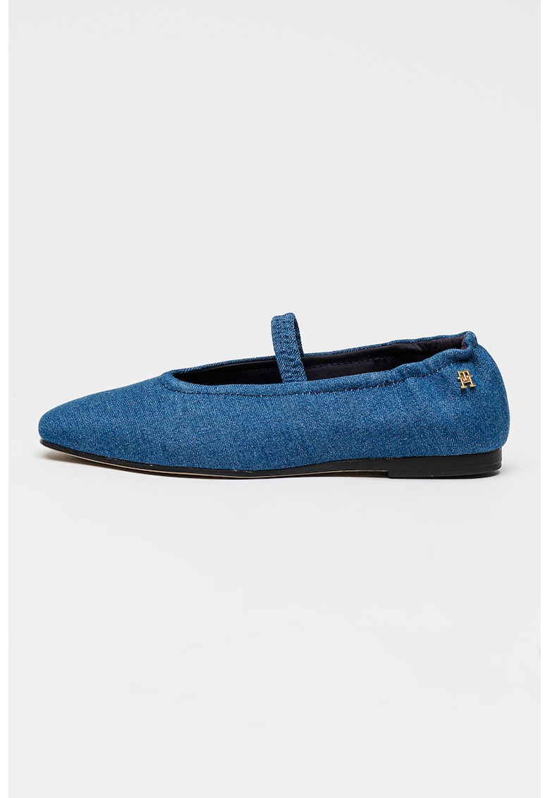 Balerini din denim cu bareta elastica - Albastru