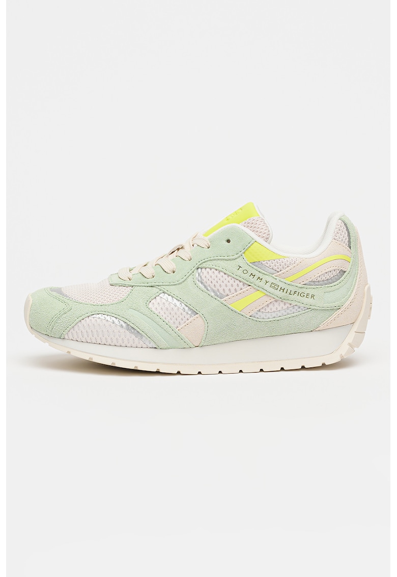 Pantofi sport cu garnituri din piele intoarsa Chic - Ecru/Verde fistic