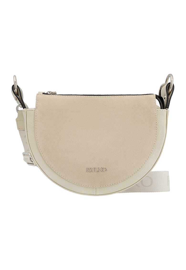 Geanta crossbody de piele cu bareta detasabila - Bej