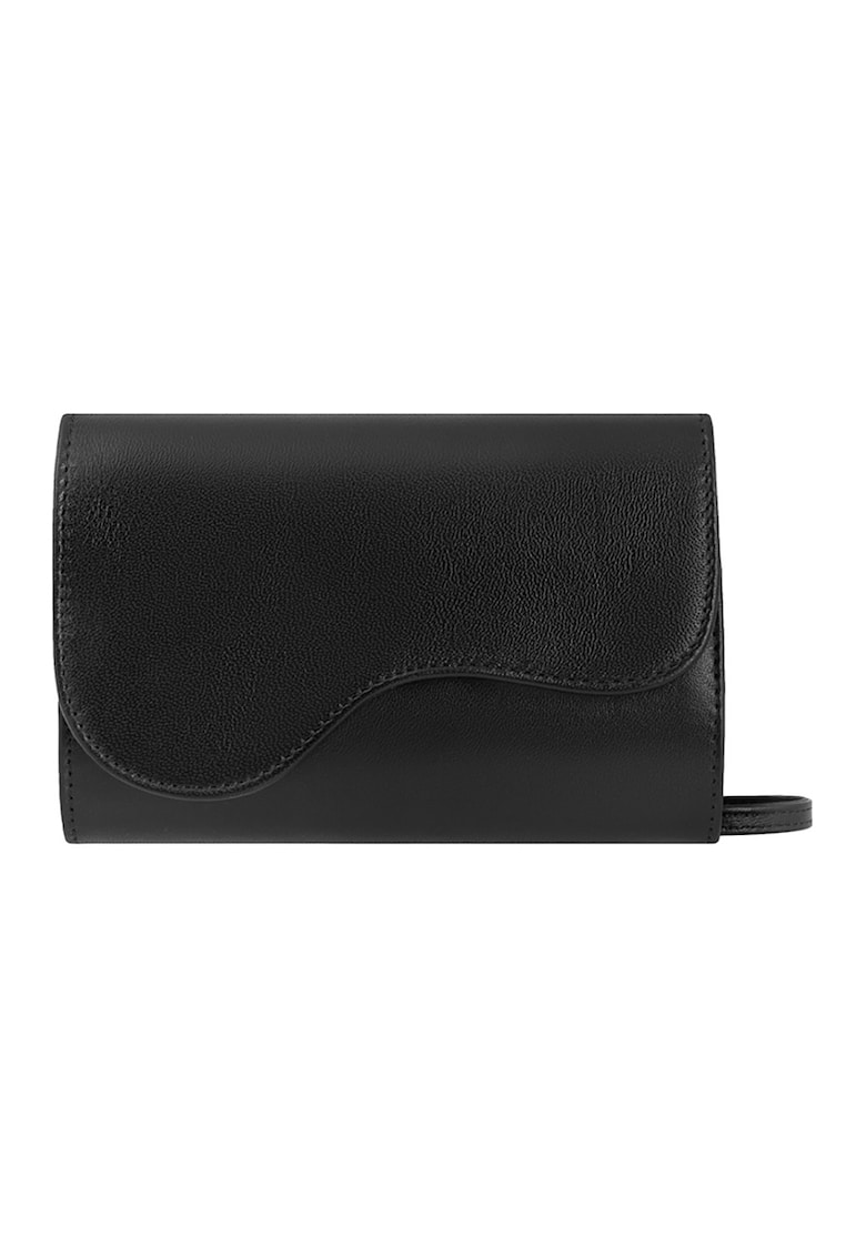 Geanta crossbody din piele cu clapa si lant - Negru stins