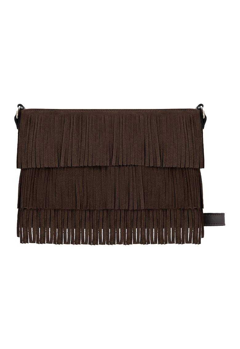 Geanta crossbody de piele si piele intoarsa cu canafi - Maro inchis
