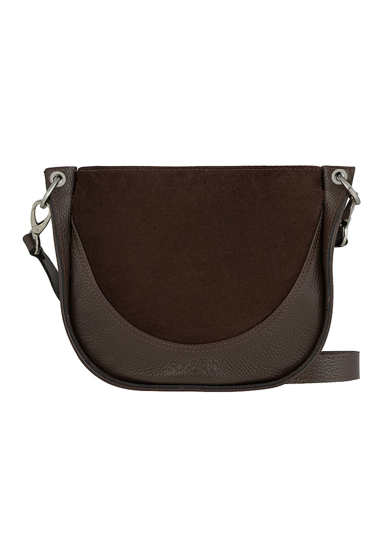 Geanta crossbody de piele si piele intoarsa - Maro