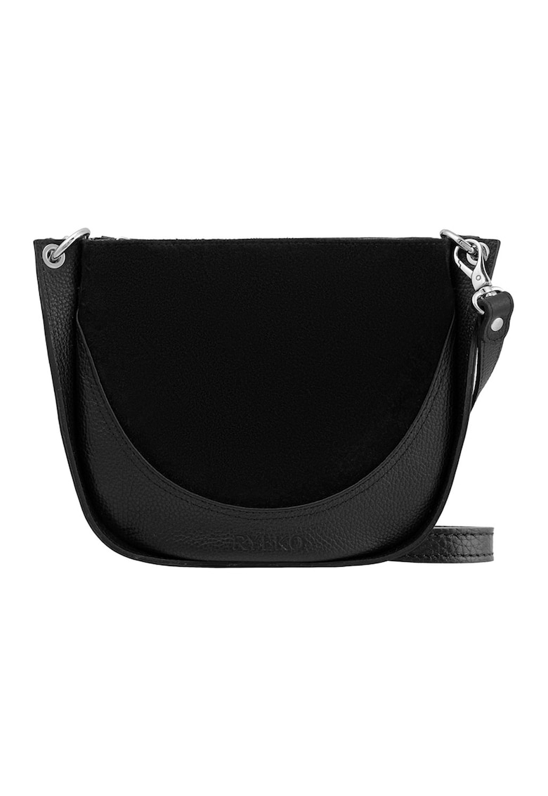 Geanta crossbody de piele si piele intoarsa - Negru
