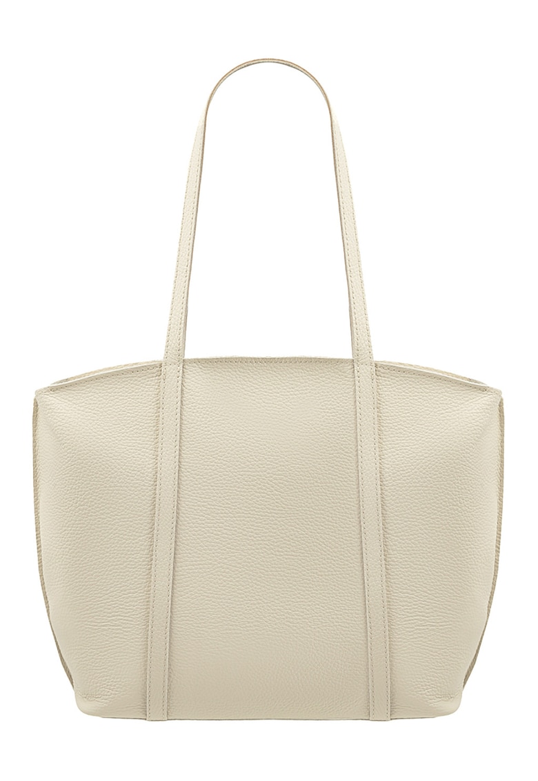 Geanta shopper din piele cu fermoar - Crem