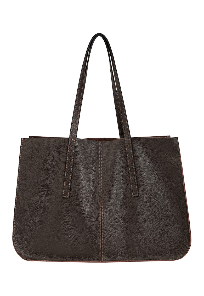 Geanta shopper de piele - Maro inchis
