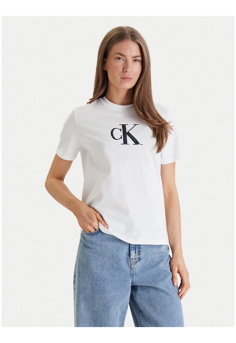 Tricou de bumbac cu logo - Alb/Negru