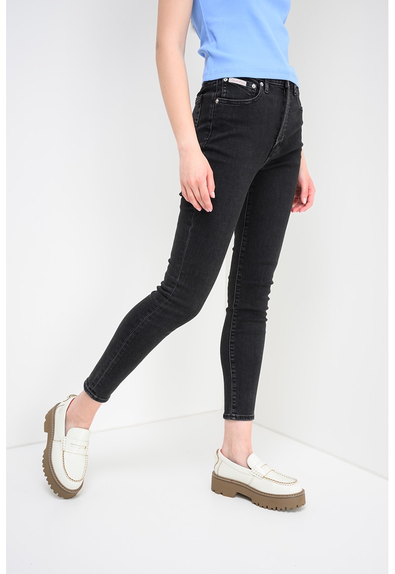 Blugi skinny cu talie inalta - Negru antracit