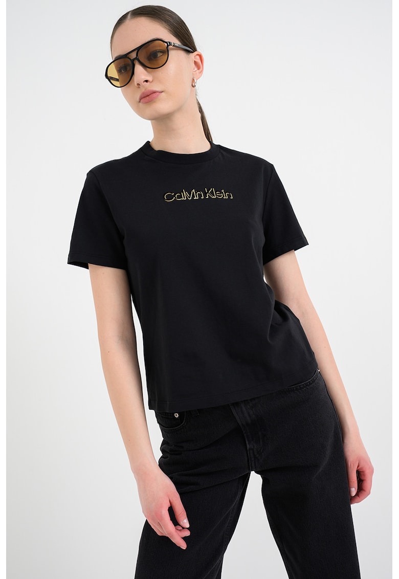 Tricou de bumbac cu logo contrastant - Black Onyx