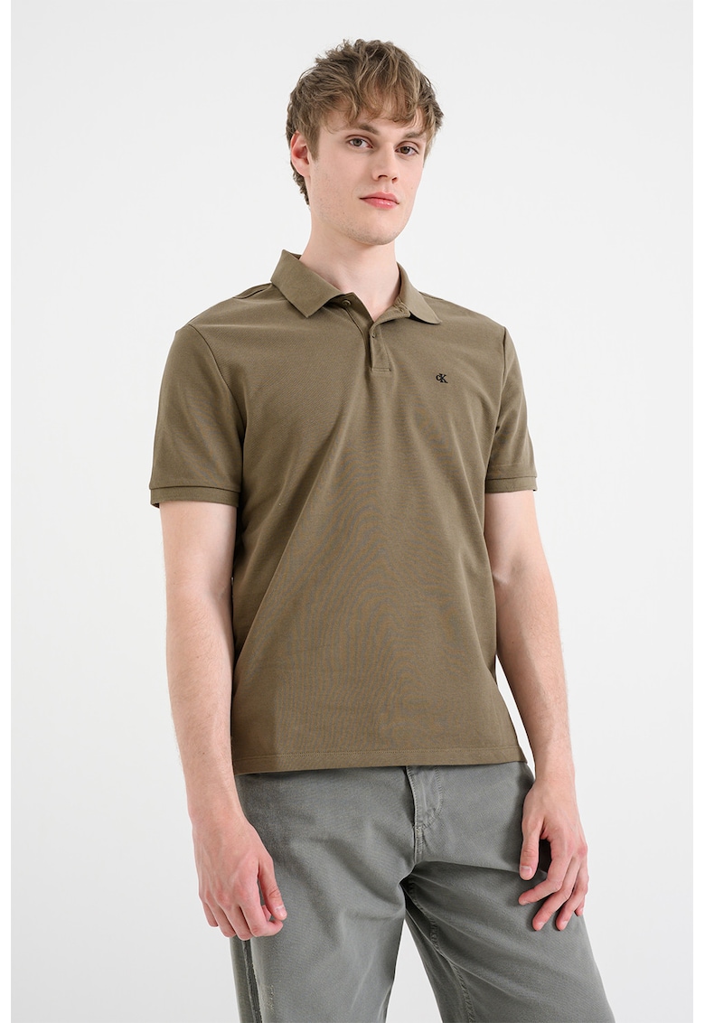 Tricou polo de bumbac pique - Verde masliniu