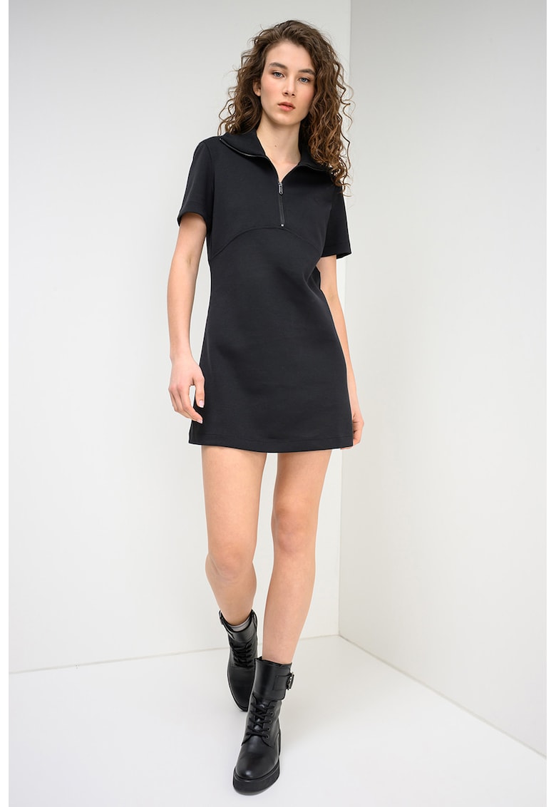 Rochie mini cu croiala dreapta si fenta cu fermoar - Negru