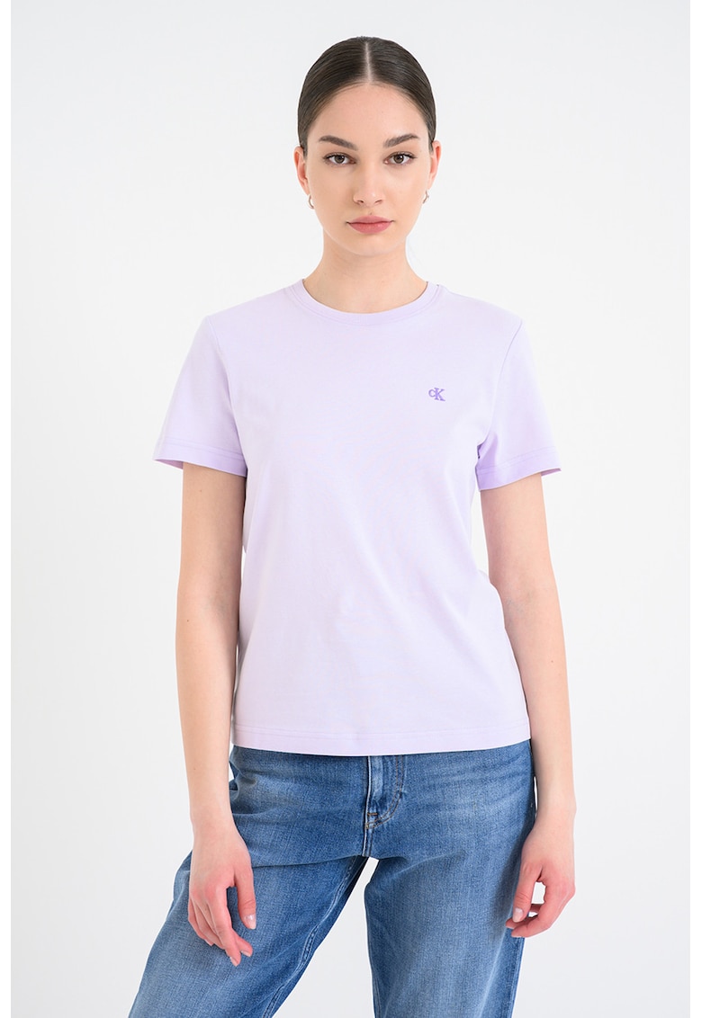 Tricou din bumbac cu logo brodat - Violet pastel