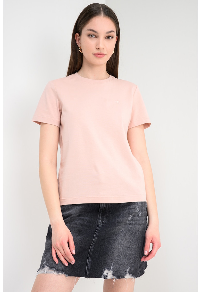 Tricou din bumbac cu logo brodat - Bej roscat