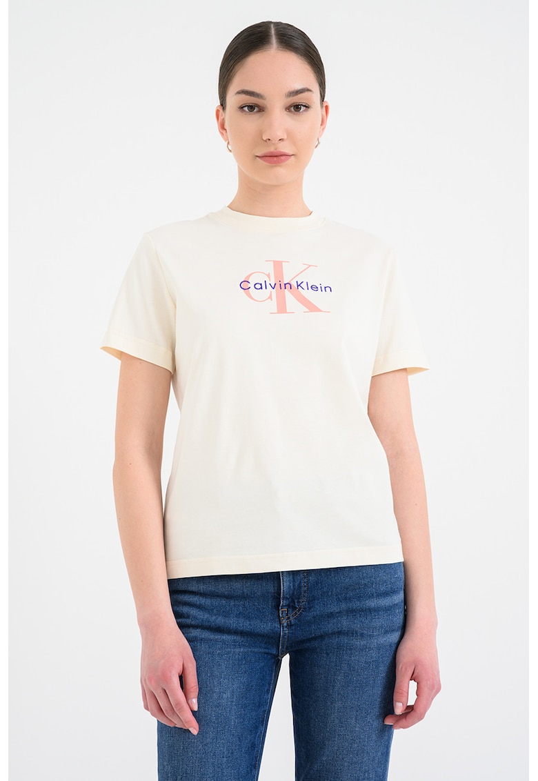 Tricou relaxed fit cu imprimeu logo - Bej inchis