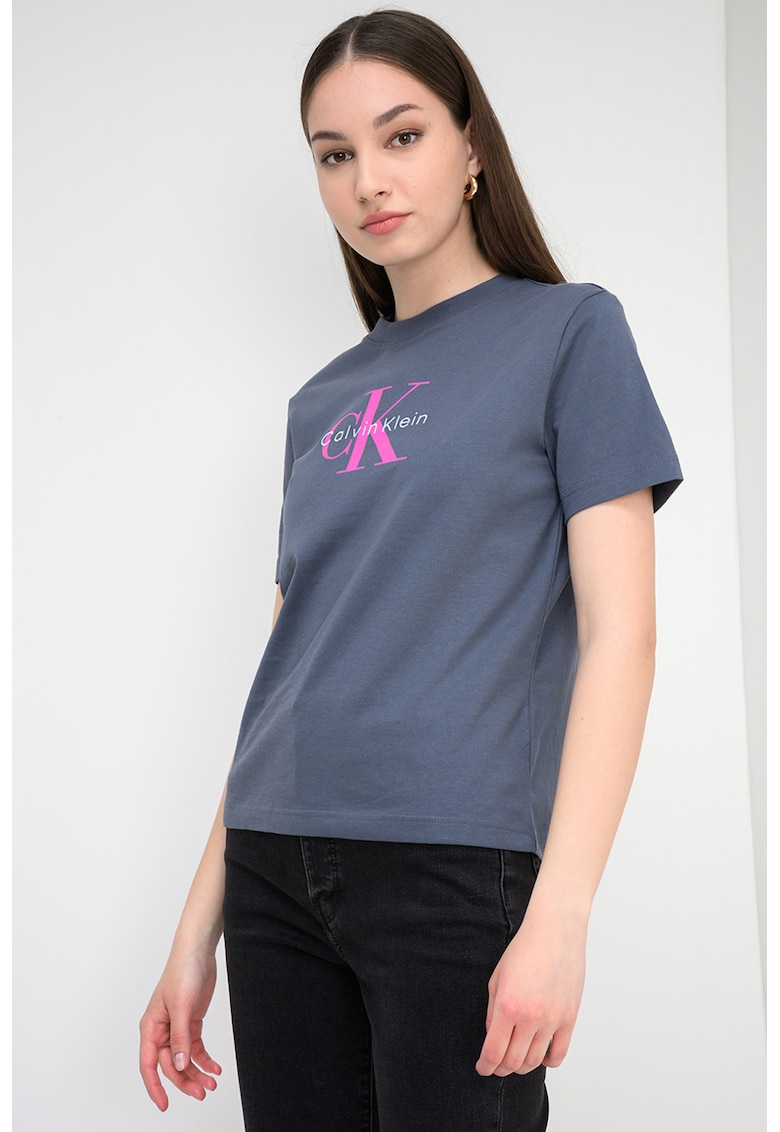 Tricou relaxed fit cu imprimeu logo - Gri deschis/Roz aprins