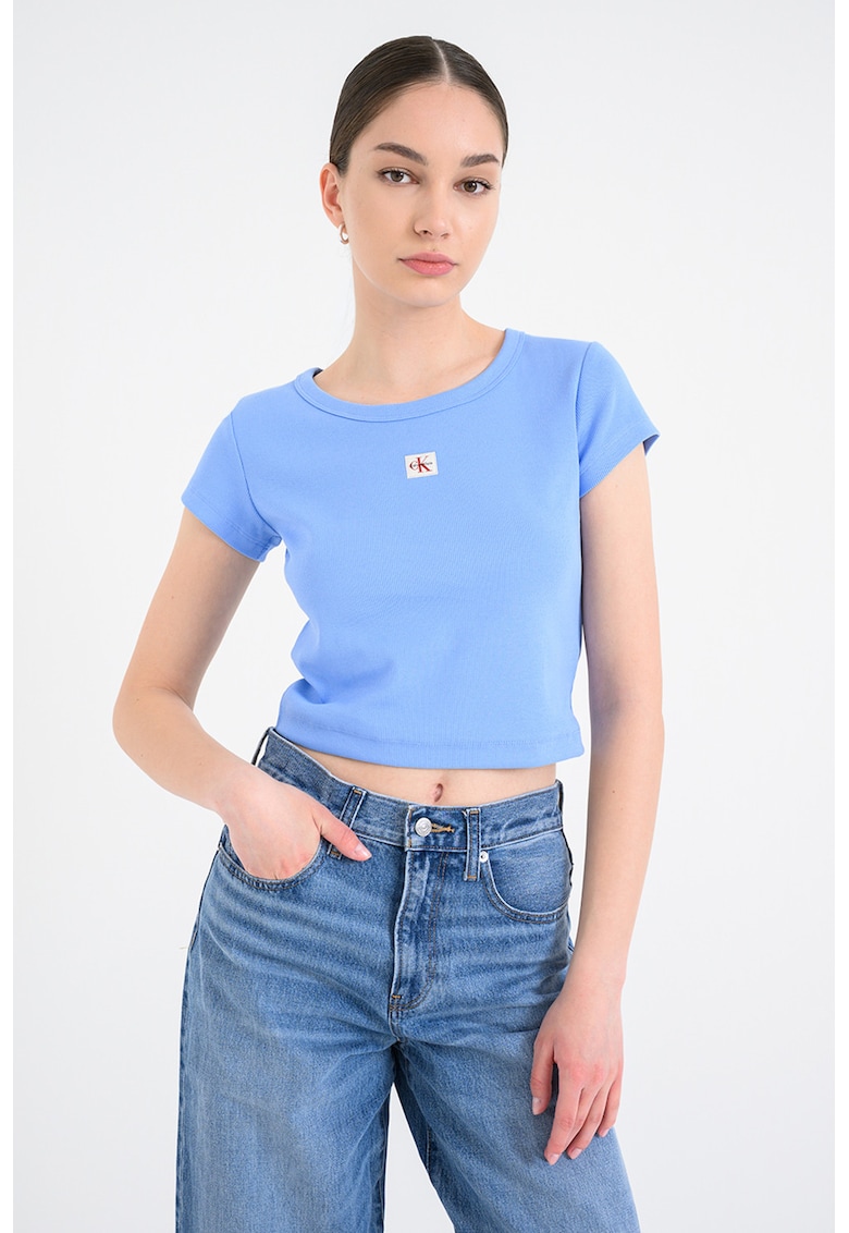 Tricou crop cu croiala slim fit - Albastru lavanda