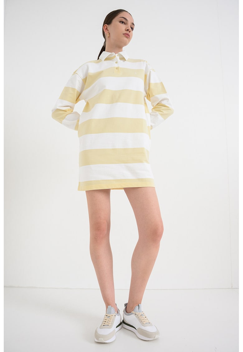Rochie in dungi cu maneci lungi - Galben/Alb antichizat
