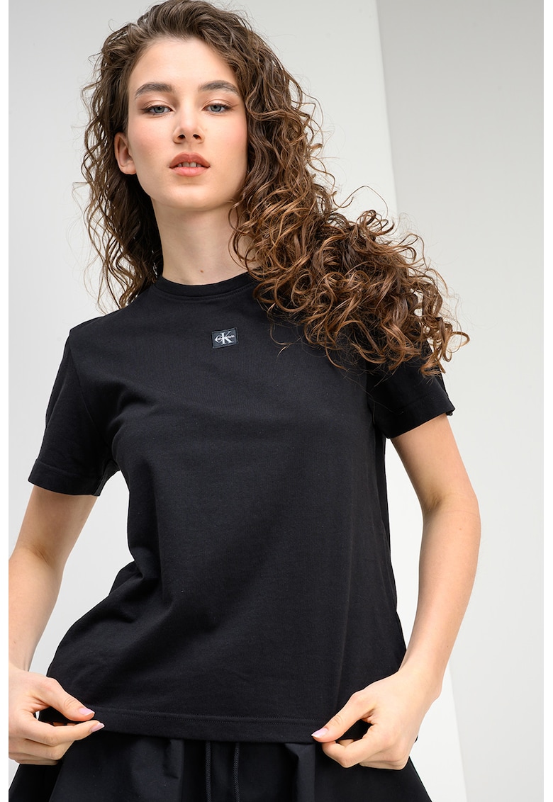 Tricou din bumbac cu aplicatie logo discreta - Negru