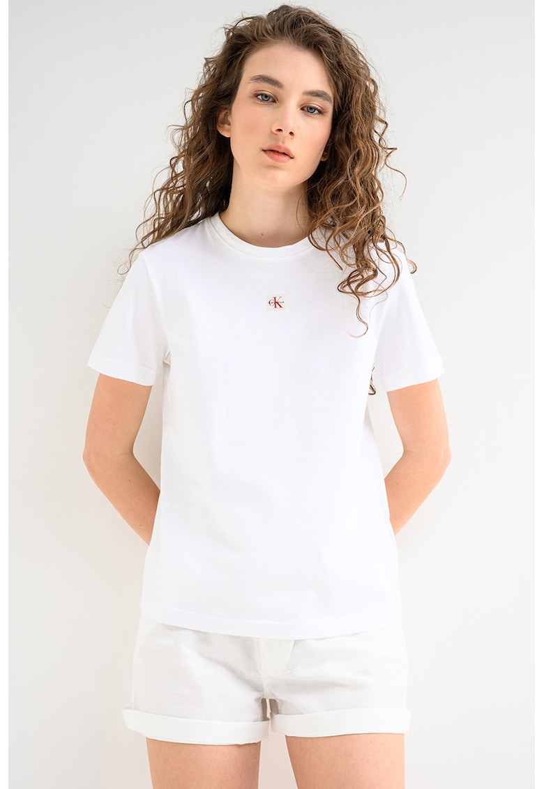 Tricou din bumbac cu aplicatie logo discreta - Alb optic