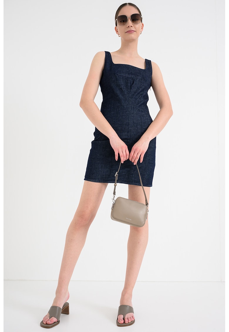Rochie scurta cambrata de denim - Albastru gentian